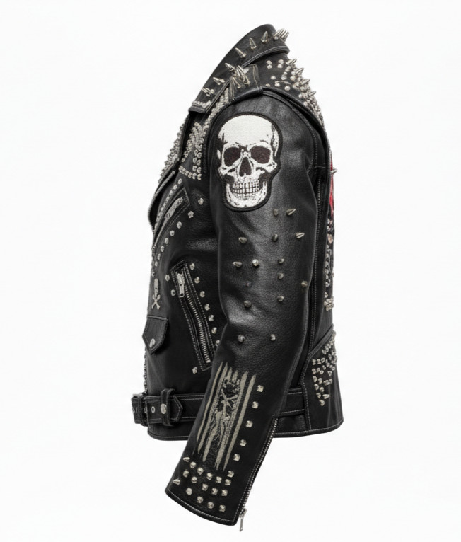 Men’s Studded Leather Jacket | Punk Rock Biker | Spiked Moto | Heavy Metal Style
