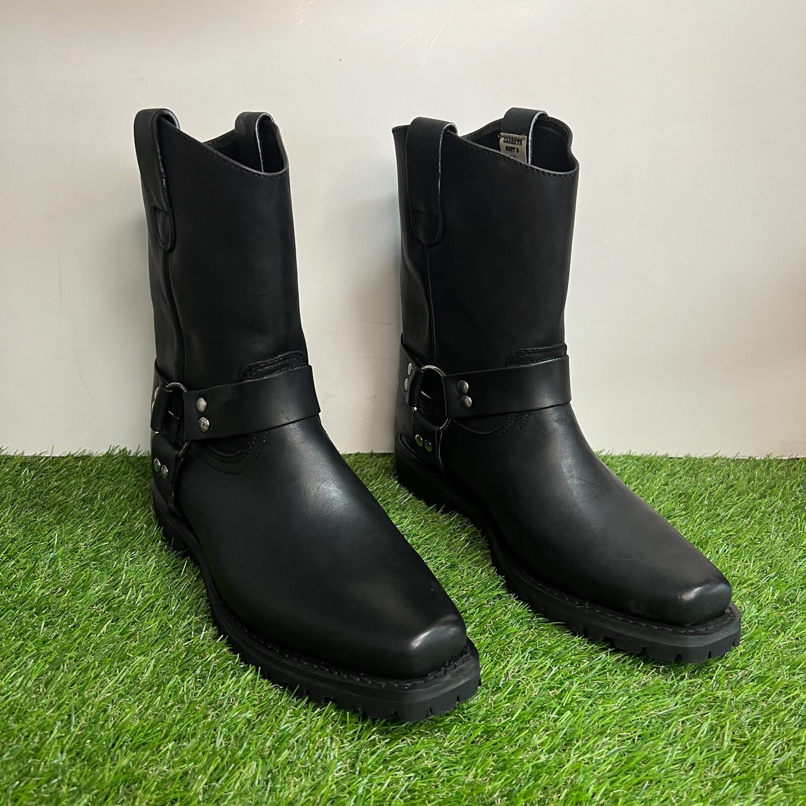 Mens Motorcycle Black Biker Boots Leather Harness Rock Riding Moto Est.2009