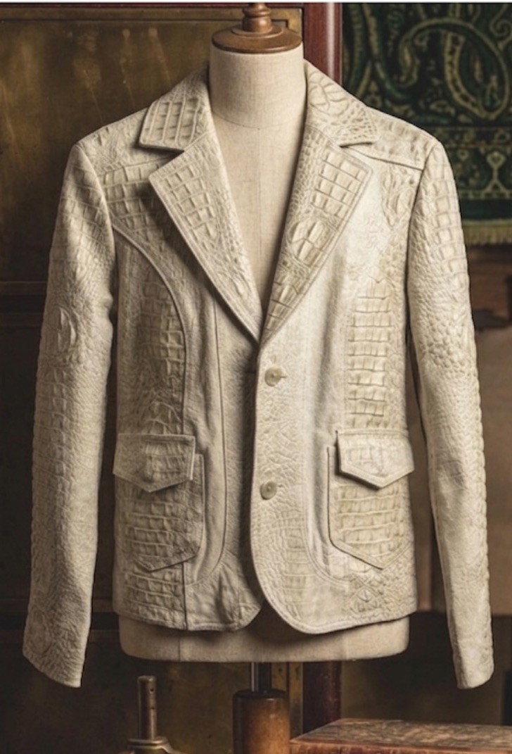 NWOT Vintage Italian Leather Crocodile Pattern Jacket By Nicola Berti- Large