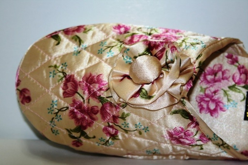 Womens Satin Floral House Slippers Lt Green Lt Blue Pink Beige S M L XL
