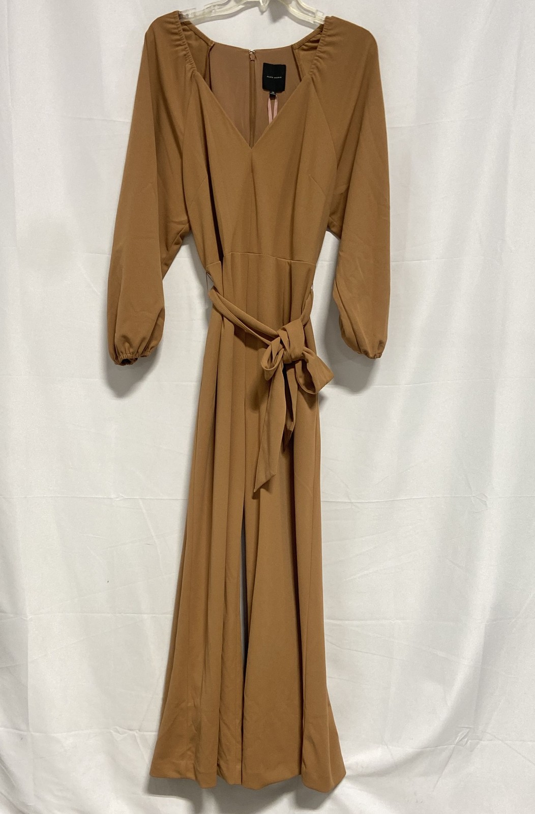 Alex Marie Women’s Fawn Brown Logan Long Sleeve Jumpsuit Tie Waist Size 12 NWT