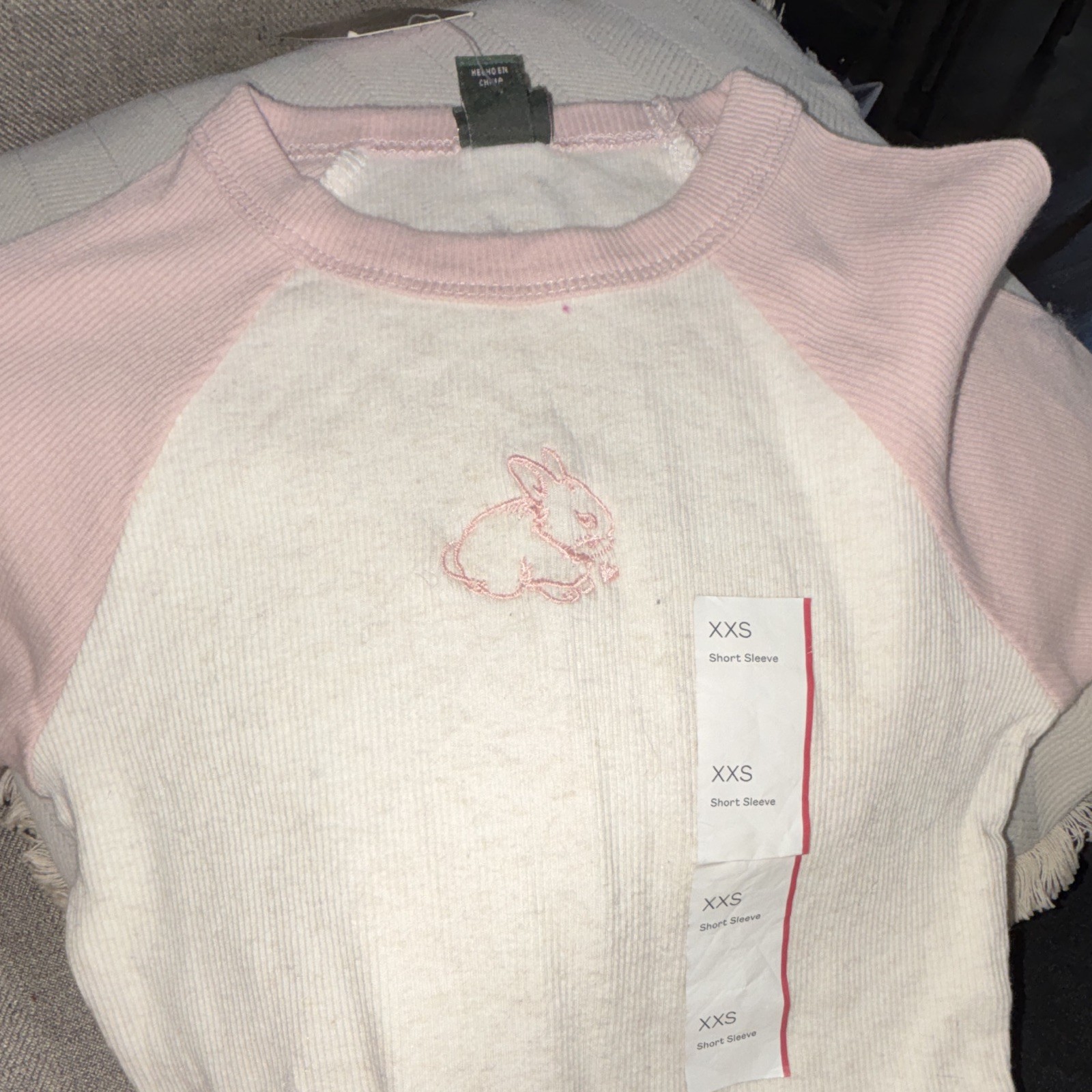 Wild Fable Pink White Solid Ribbed Knit Crew Neck Raglan Sleeve Tee Women’s XXS