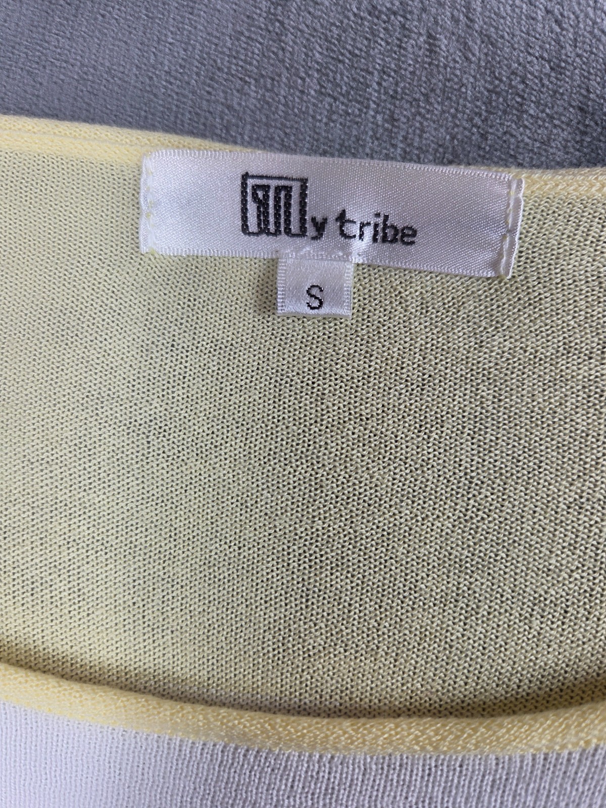 My Tribe Sweater Size S White Yellow Stripe Lightweight Preppy Y2K