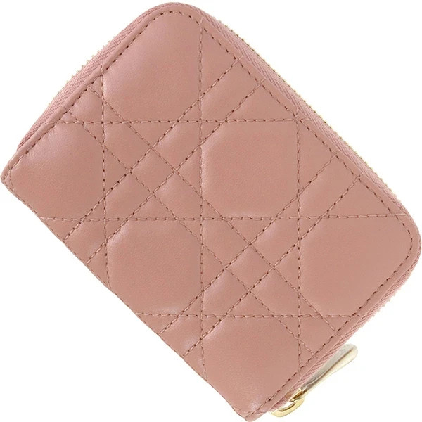 Auth Dior Small zip coin purse Lady dior Voyajeur Cannage Zip around wallet Pink