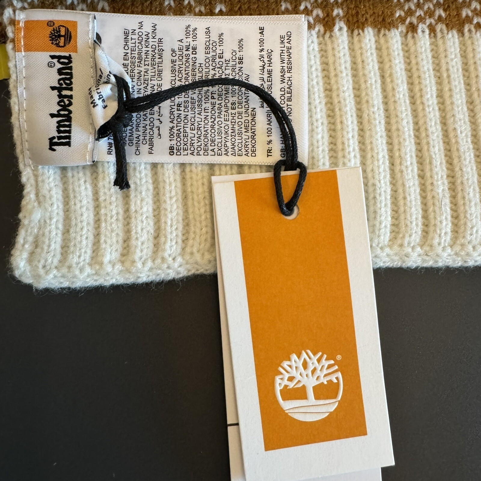 Timberland Scarf Unisex OS Wheat Brown Plaid Knit Logo NEW
