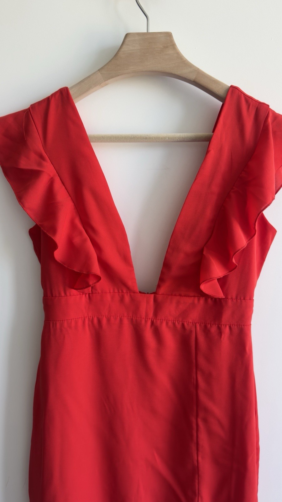 Superdown Harlow Mini Dress Red Ruffle Plunge V Neck Lined Size M NWT
