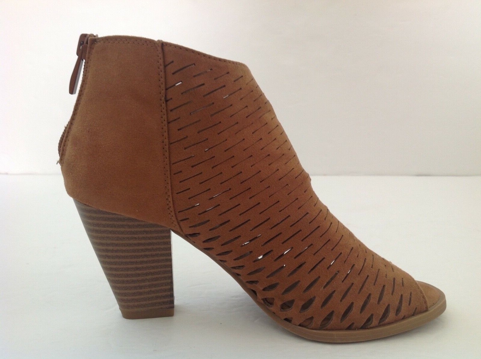 CL by Laundry Women Brown Ankle Boots US 5, Chunky Heels, Peep Toe Detail