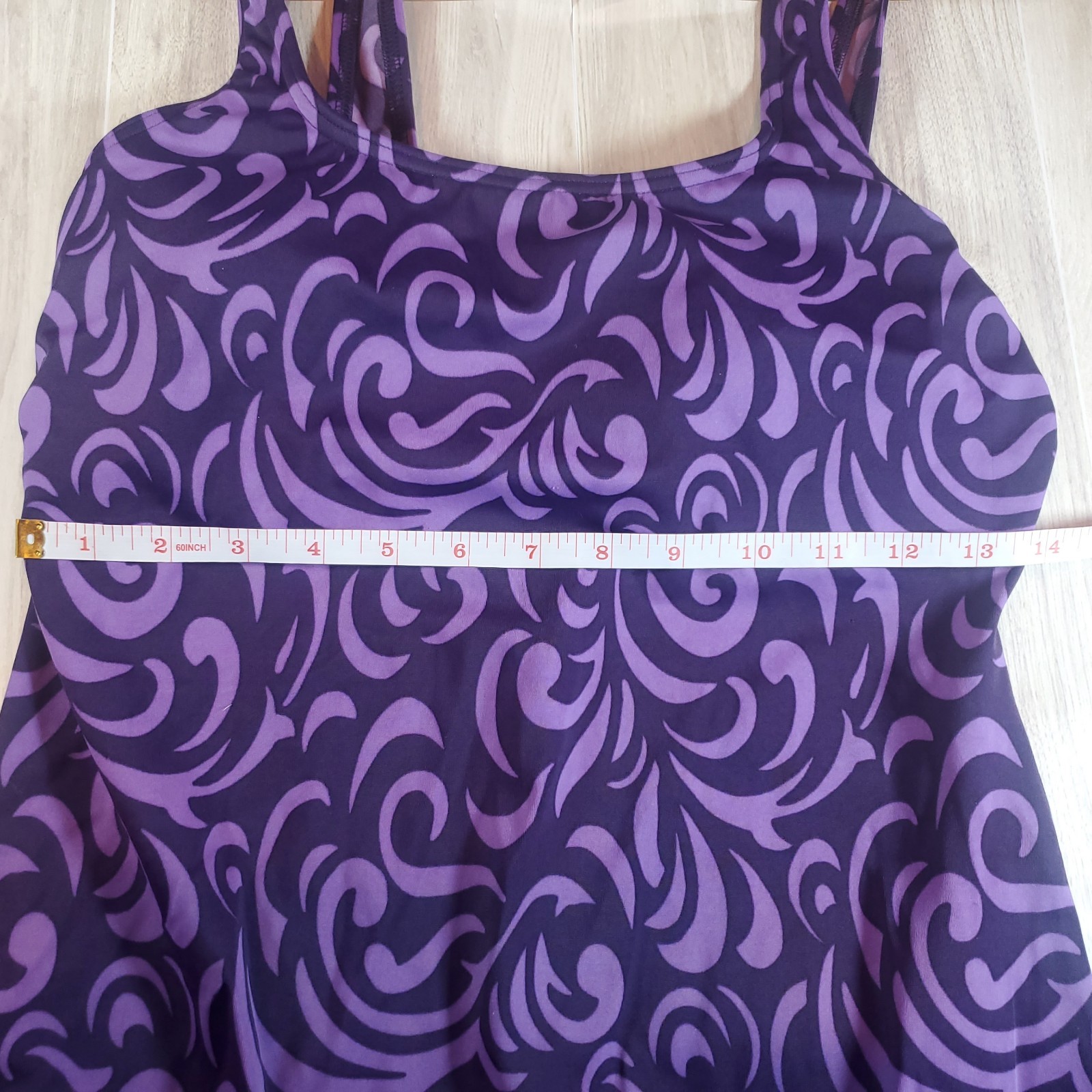 Lands’ End One Piece Swimsuit Womens Size 14 Purple Abstract Swirl Swimwear Tank
