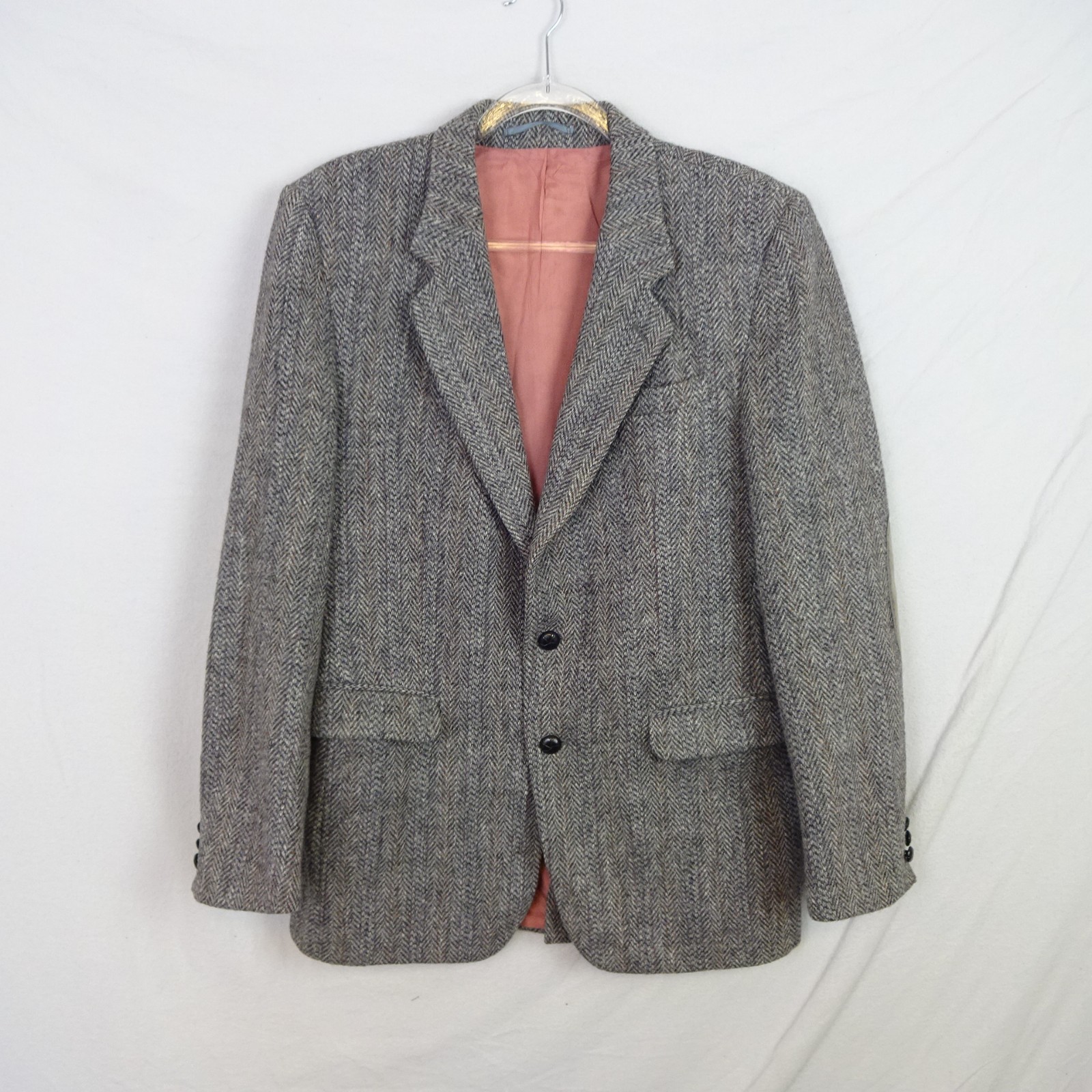 Harris Tweed Sports Jacket Mens 40 R Grey 100% Wool Herringbone Check Blazer