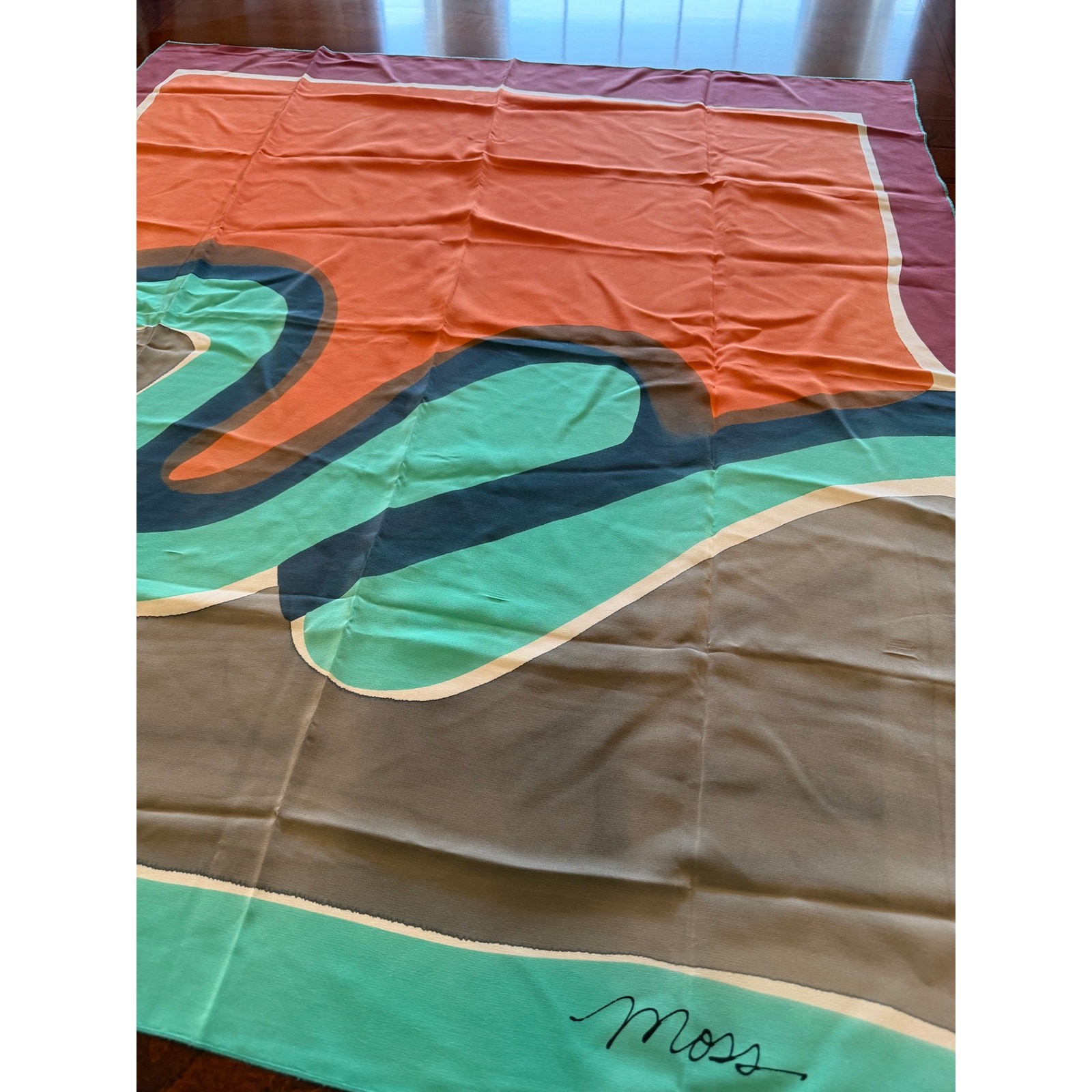 Vintage Moss 100% Silk Scarf 42×42 Made In Italy Large Square Colorblock Signed