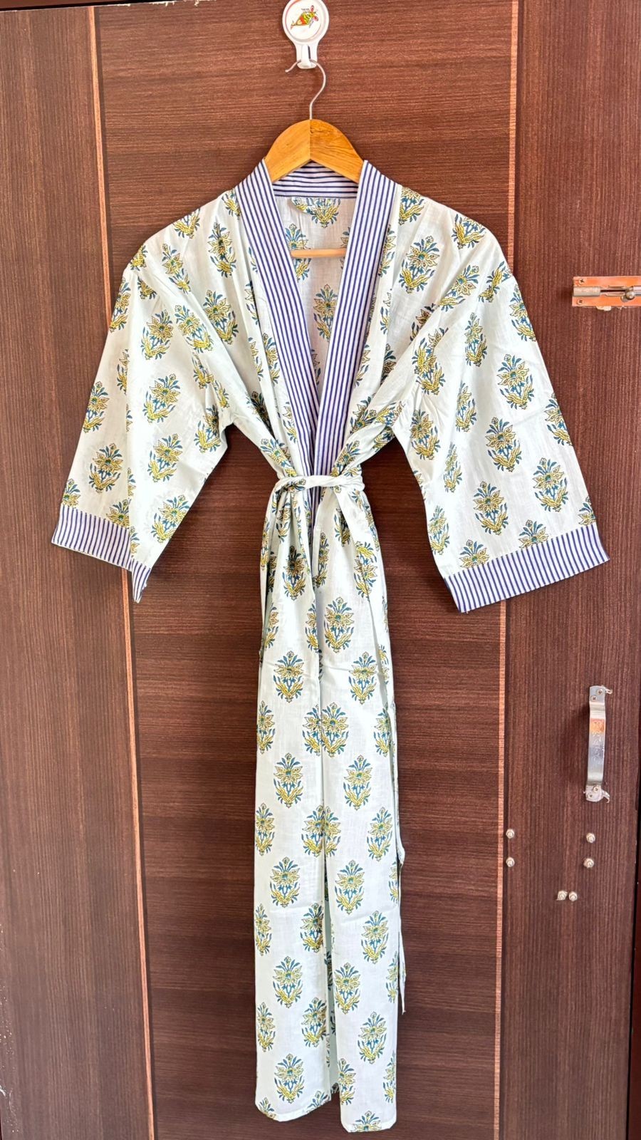 Women’s Cotton Floral Kimono Robe Long White Bathrobe Belted Lounge Wear Spa
