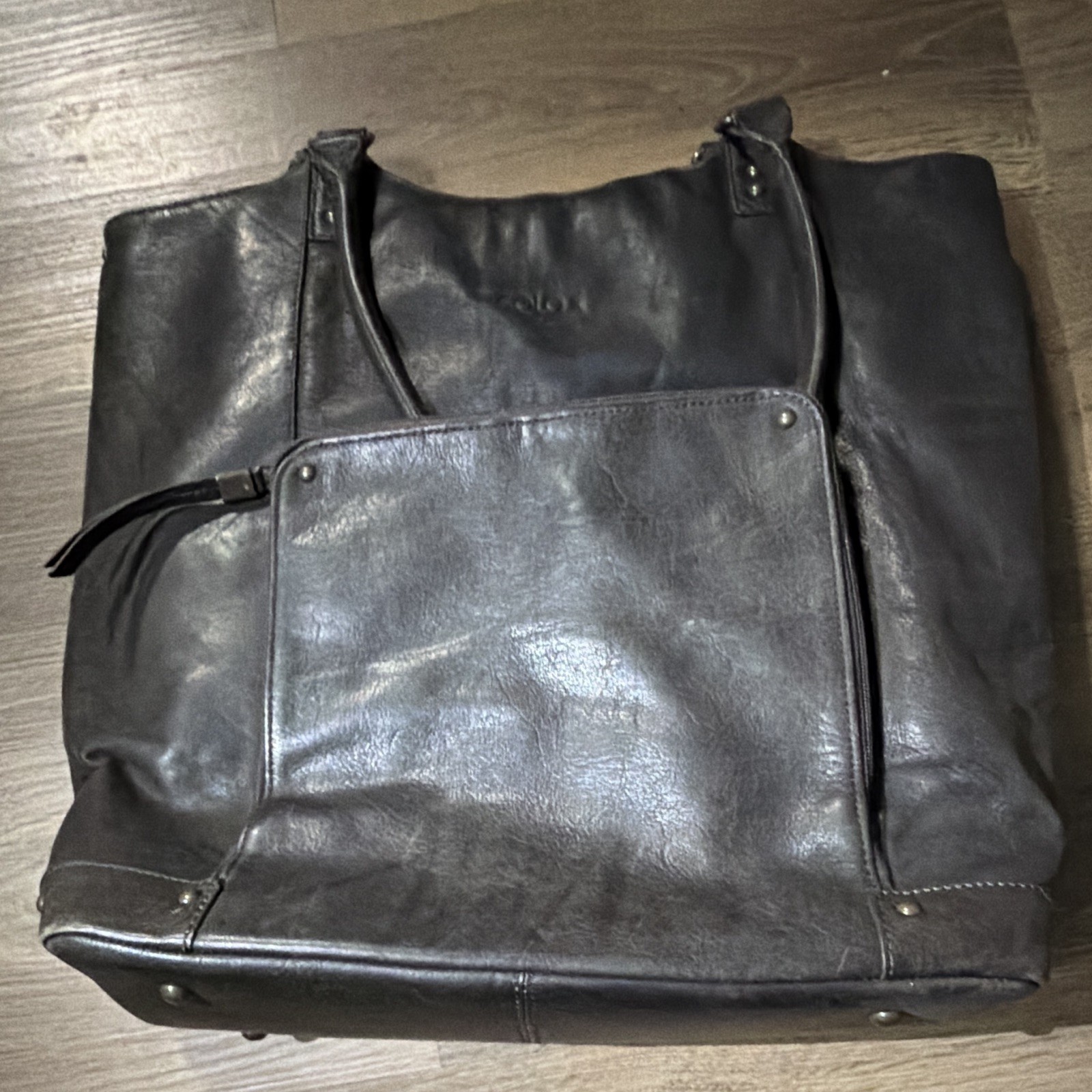 SOLO Large Black Tote Shoulder Bag Blue Lining Zip Closure Detachable Strap