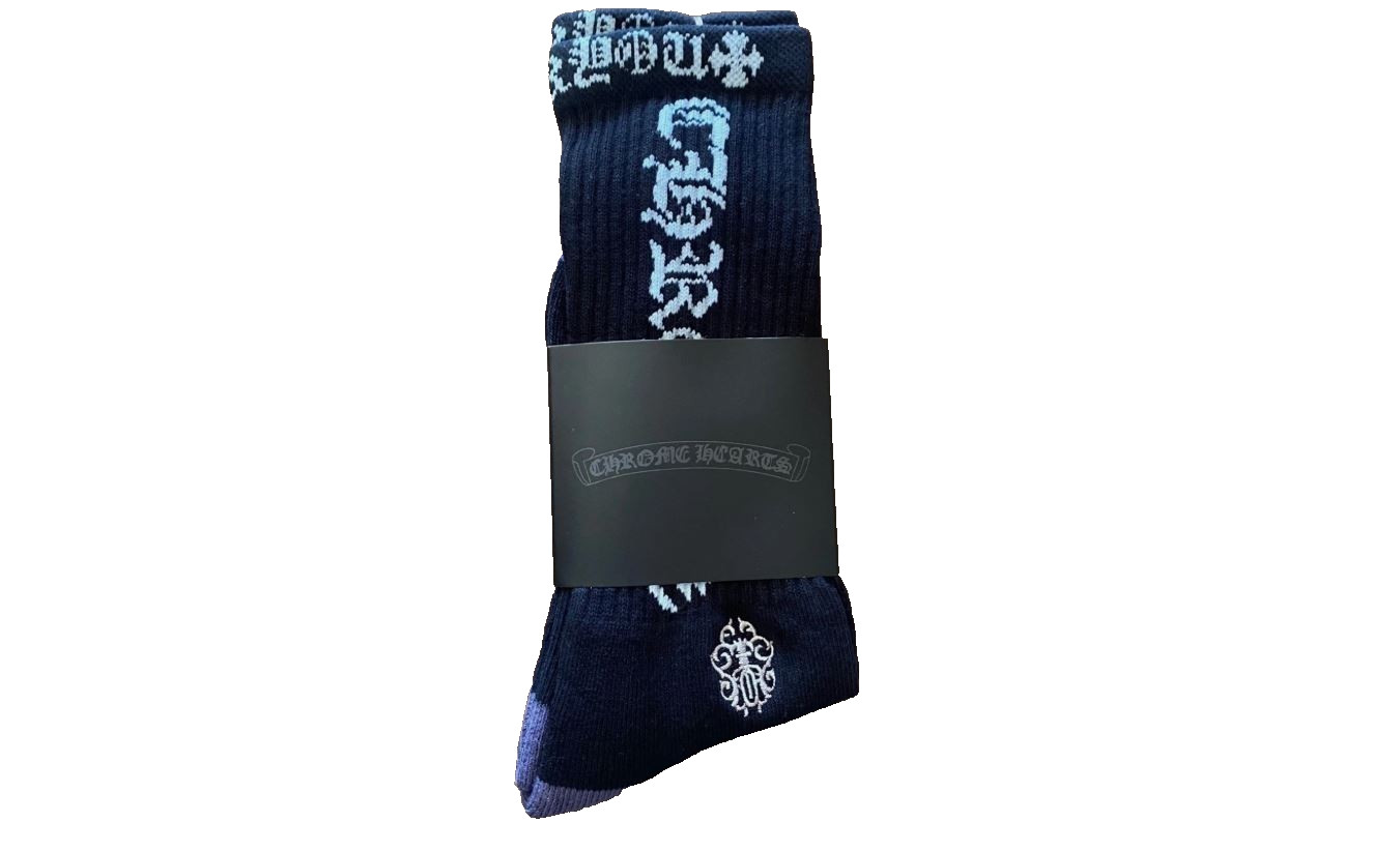 Chrome Hearts Dagger Socks | Cross Logo CH Large 9-13 Black Blue | New AUTHENTIC