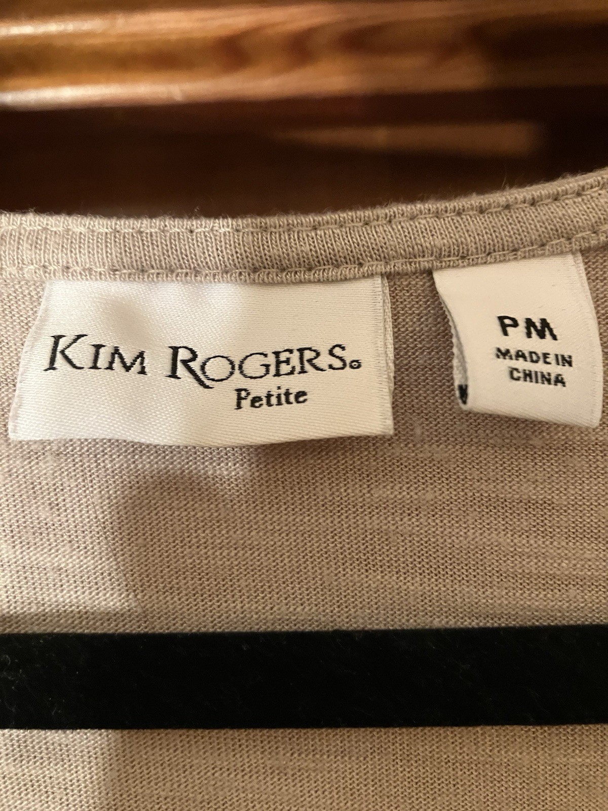 Kim Rogers Petite PM Gray White Mesh Floral Embroidered Overlay Scoop Neck Tee