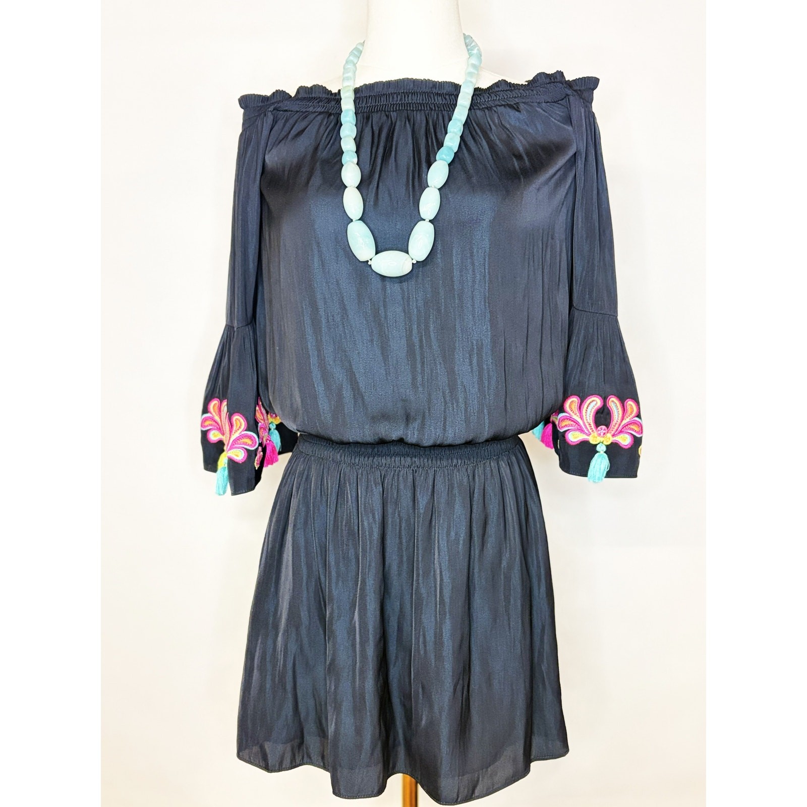Lilly Pulitzer XXS Black Off-the-Shoulder Embroidered Tassel Romper