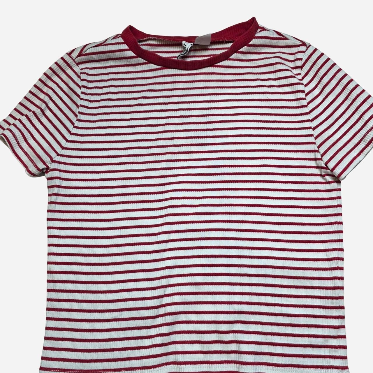 Divided by H&M Red/White Striped Ribbed Knit Crew Neck Short Sleeve T-Shirt L