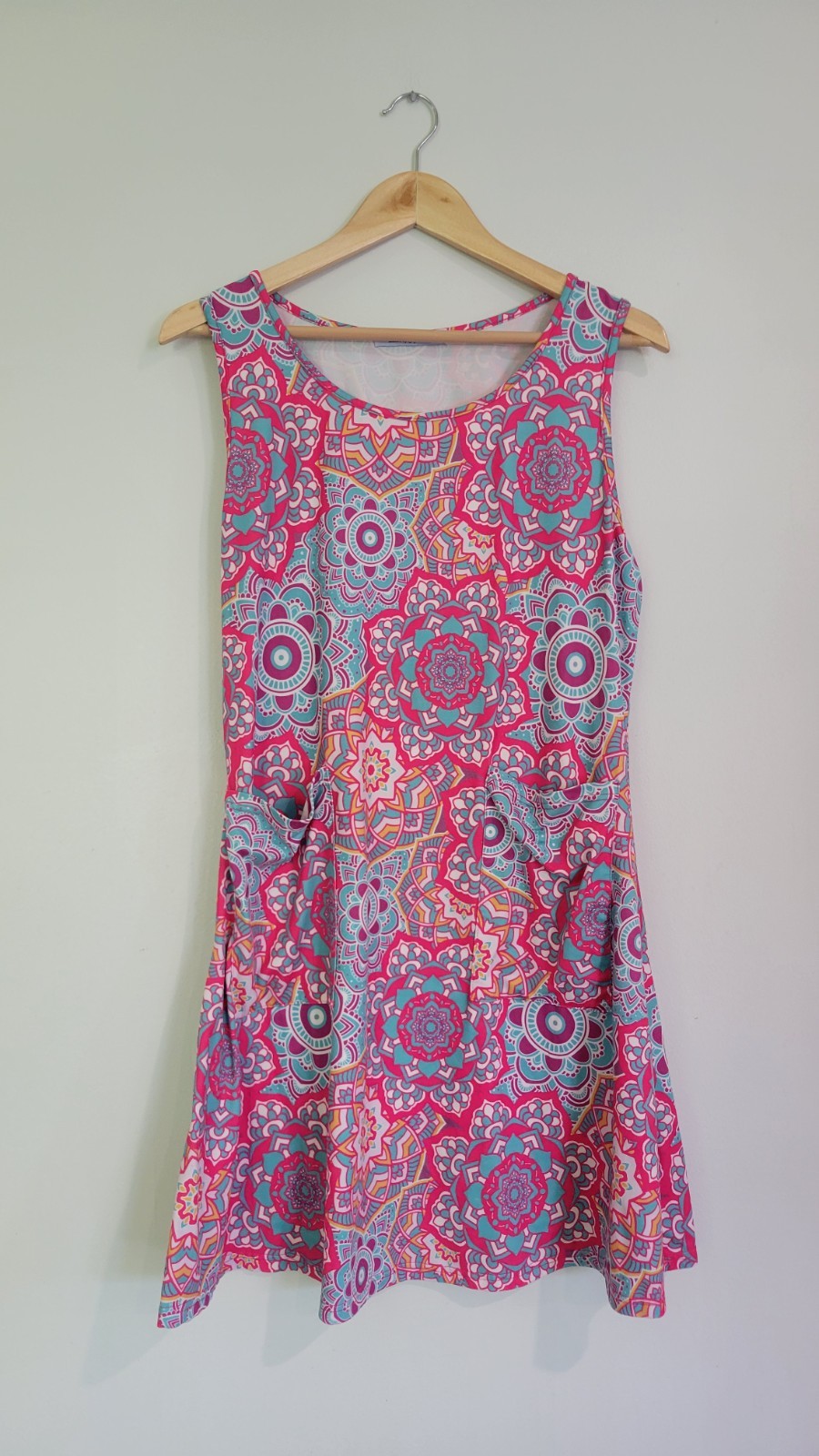 Women’s Pink Purple Orange Geometric A-Line Short Dress Round Neck Sleeveless M