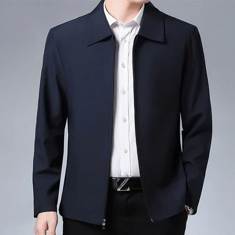 Men Turn-down Collar Coat Jackets Tops Business Autumn Spring Zipper Outwear【ML】