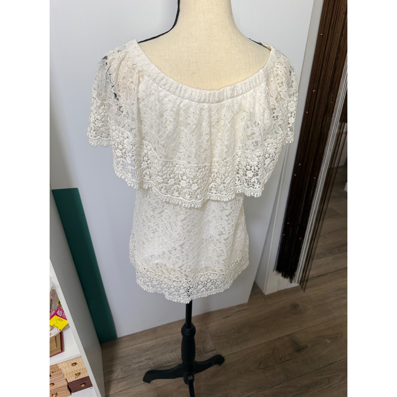 Soft Surroundings Boho Cottagecore Off The Shoulder Lace Top SZ M