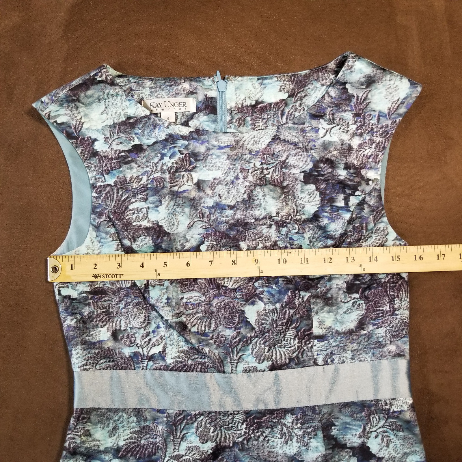 KAY UNGER SLEEVELESS MAXI DRESS BLUE FLORAL COTTON SILK SPANDEX POLYESTER Sz 4