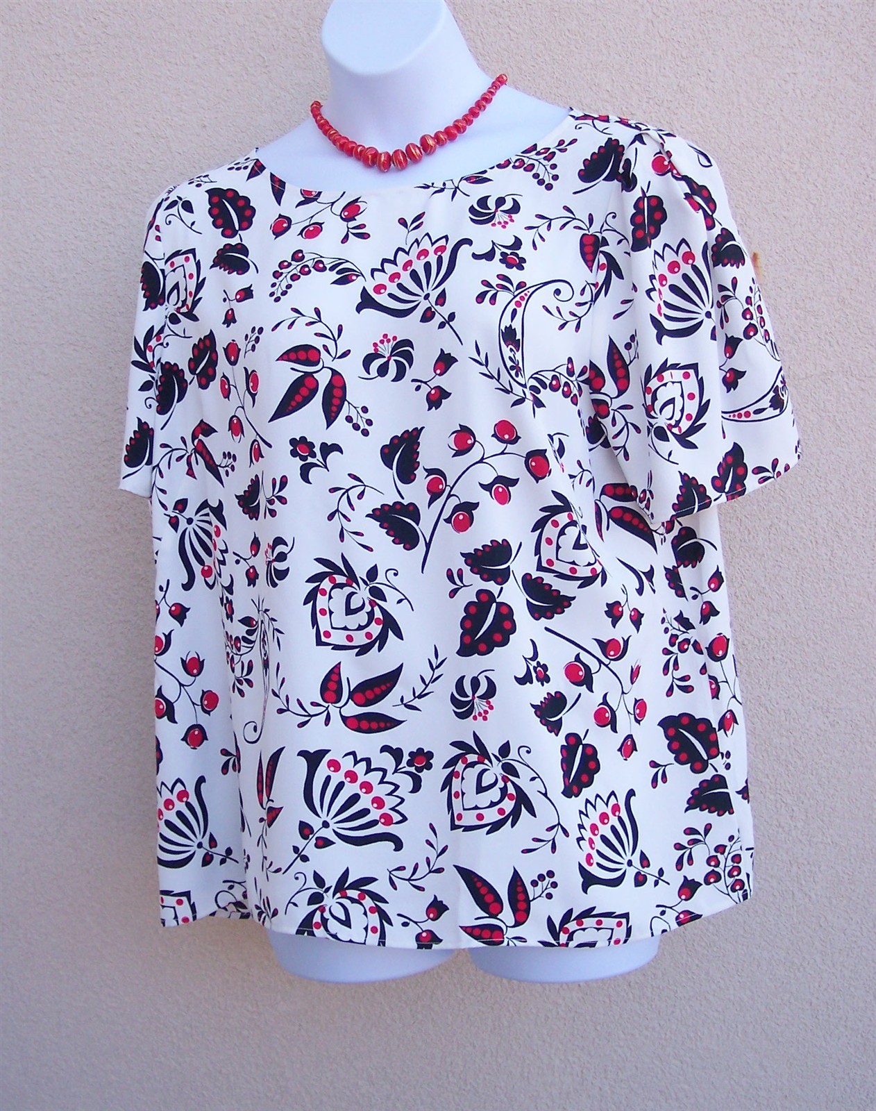 Talbots Plus NEW $90 Red Black White top plus size 2x cherry berry blouse shirt