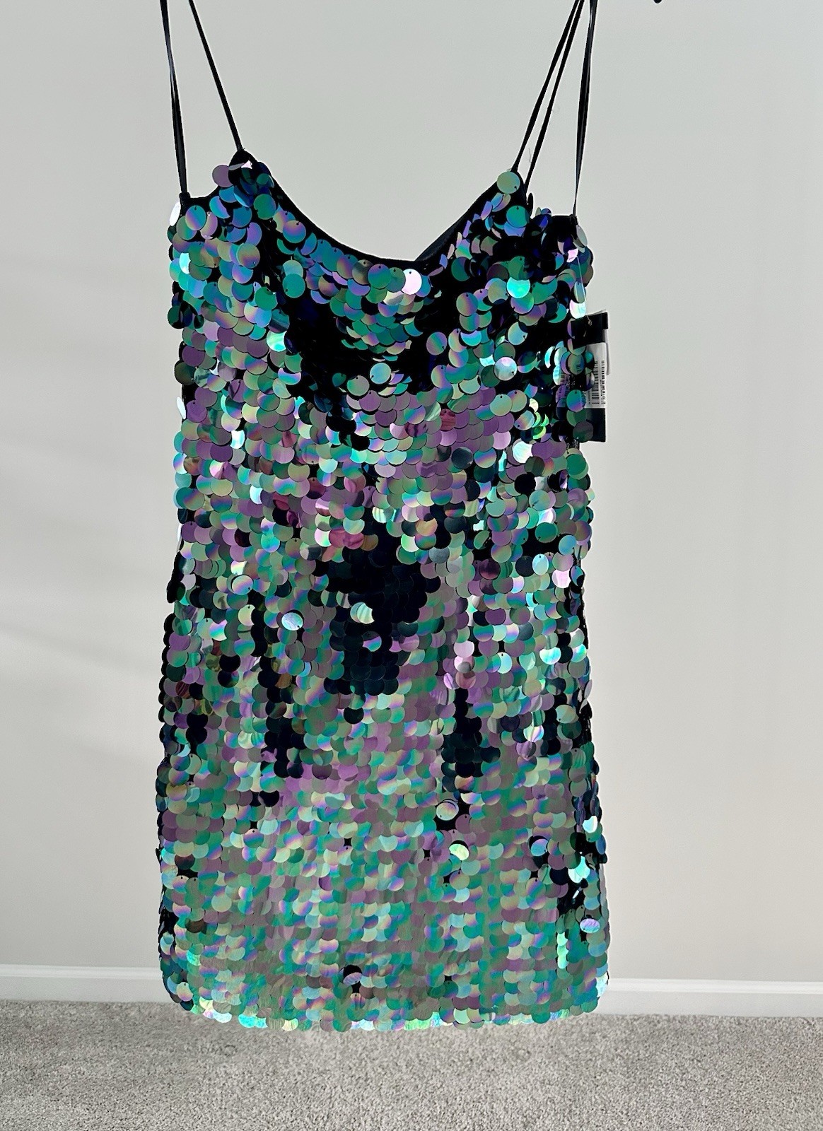 City Studio S Iridescent Sequin Mini Slip Dress V-Neck Strappy Lined Party