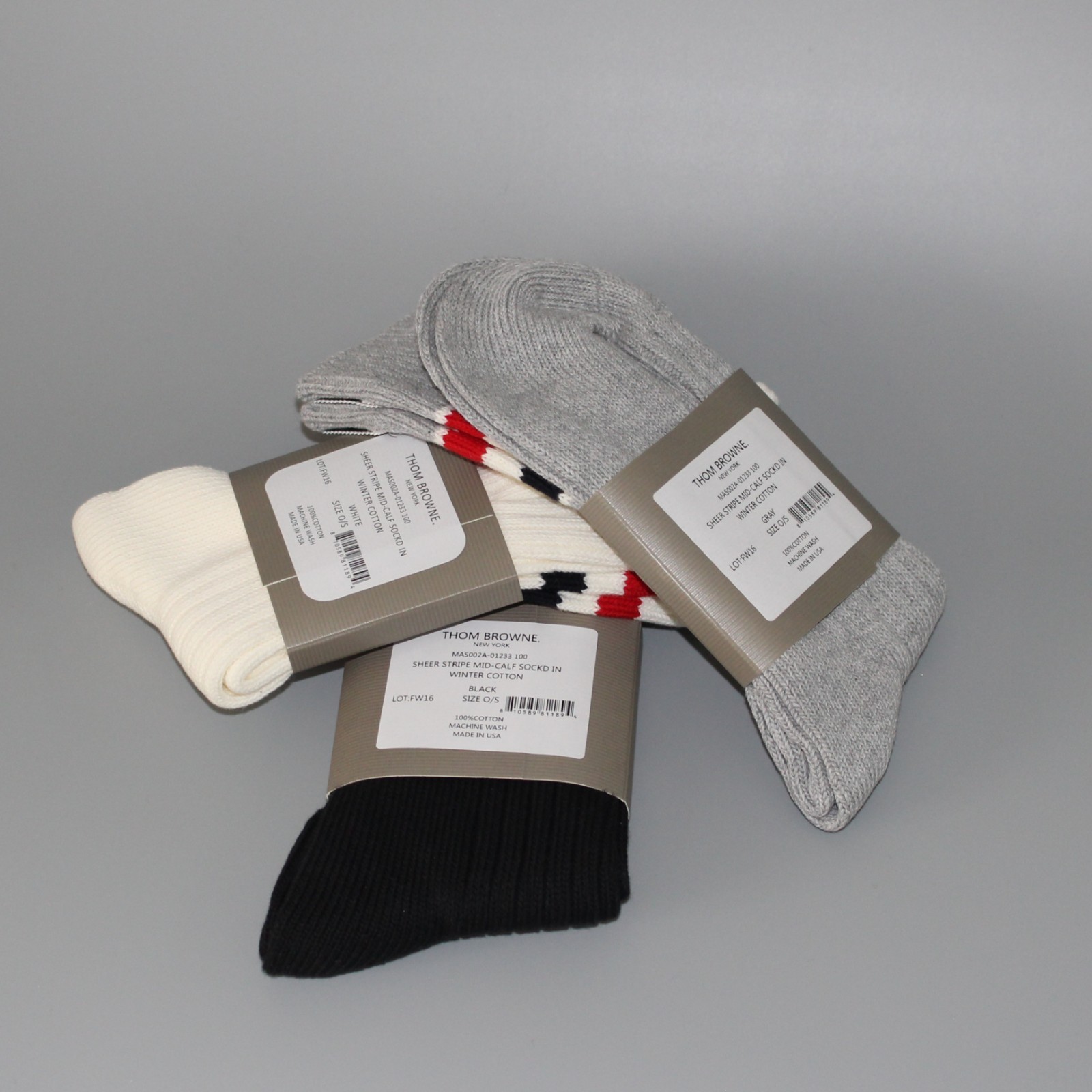 Thom Browne Autumn Winter Mid Calf Socks Cotton Knit Stripe Size O/S Three style