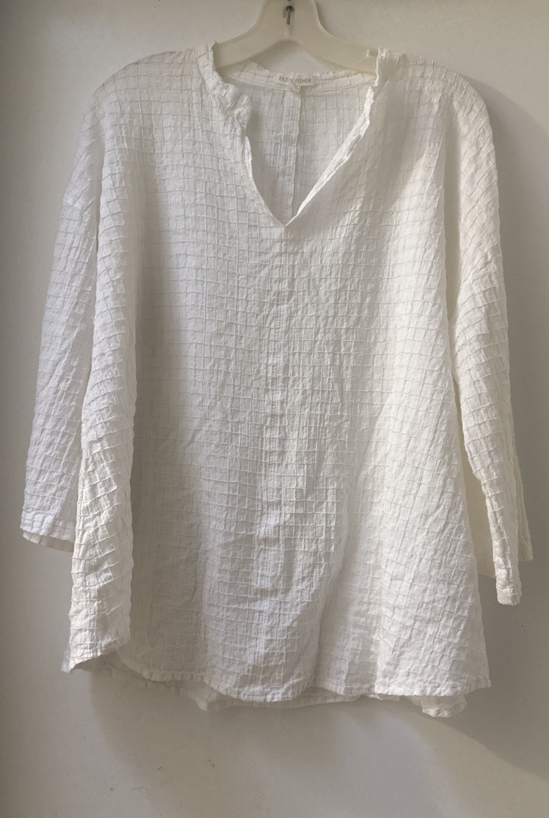 Eileen Fisher Window Pain Mandarin Collar Top Sz L 99% Cotton 1% Spandex