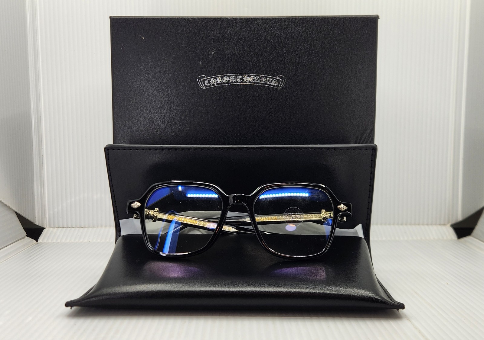 Chrome Hearts Cross Design Glasses Black/Silver Style With Box New