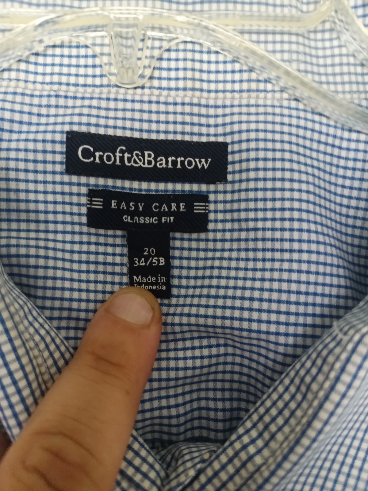 Croft & Barrow Easy Care Classic Fit Blue White Check Dress Shirt 20 34/35