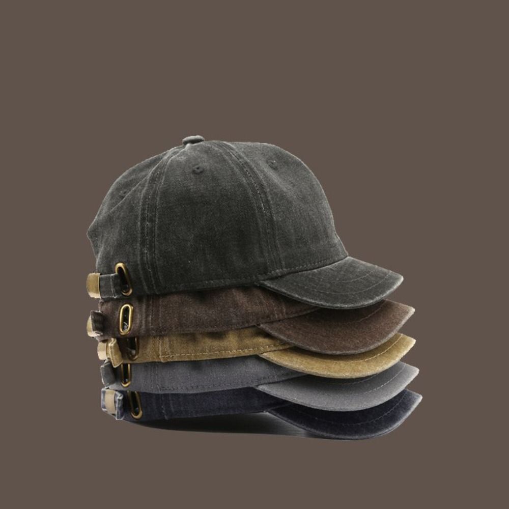Retro Short Brim Baseball Cap Adjustable Solid Color Snapback Cap Fashion US
