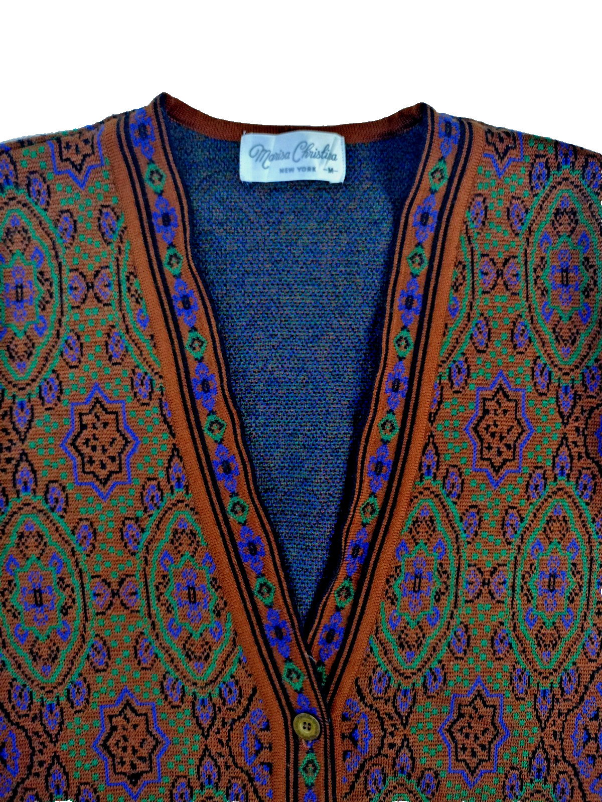 VTG Marisa Christina New York 100% Pure New Wool Geometric Knit Cardigan Women’s