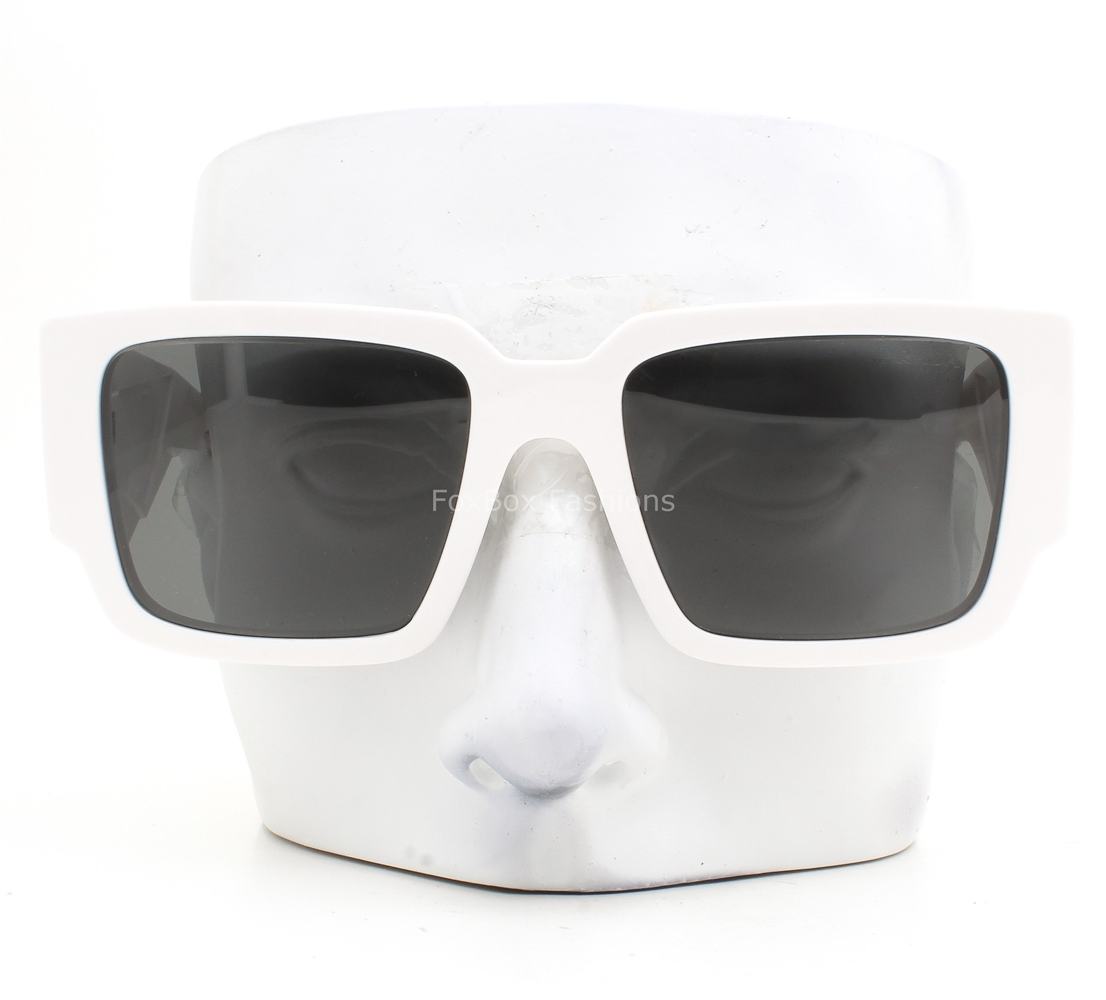 Prada Sunglasses Shiny White Silver Logo SPR 16Z 461-5S0 Bloomingdales Exclusive