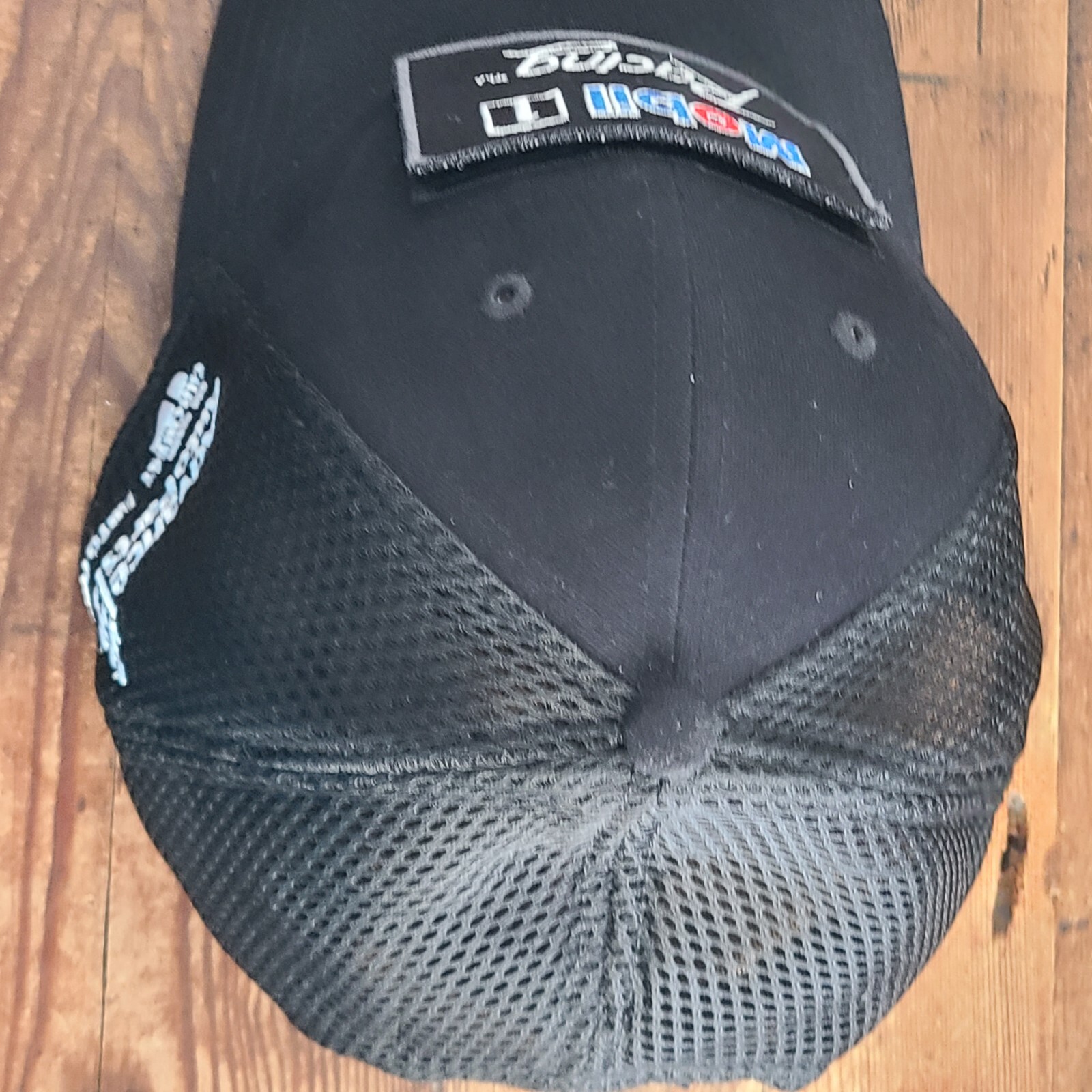 Mobil 1 Black Cap Adjustable Strap Back Hat Red White Blue Embroidered Letters