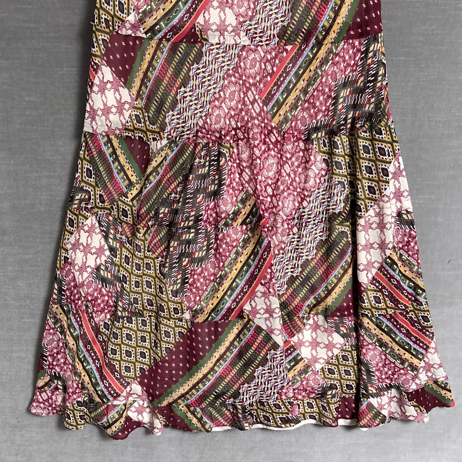 Vintage Jones Studio Dress 18W Red Green Patchwork Tiered Midi Drop Waist y2k