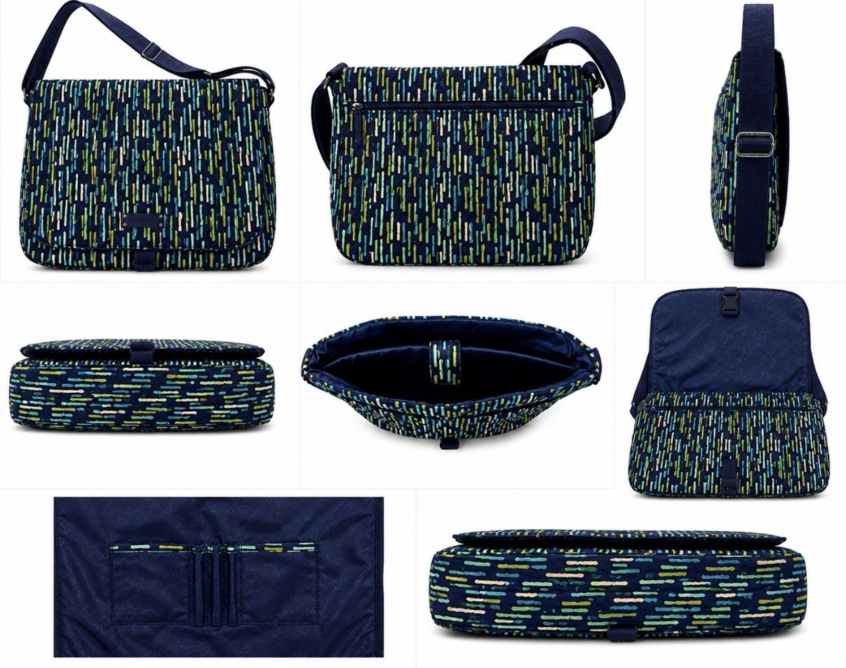 Vera Bradley Geometric Messenger Bag Blue Green White Zip Adjustable Pockets