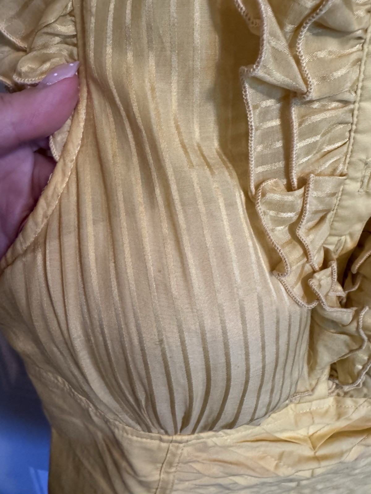 Yellow cottagecore Blouse Top – Ruffle Trim V-Neck Sleeveless Button Front Sz S