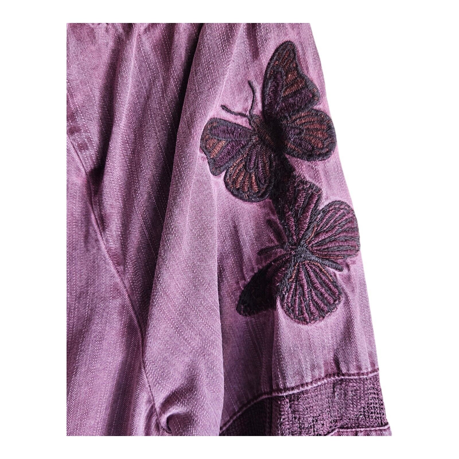 STANDARD GRACE M Boho Blouse On Off Shoulder Embroidered Frayed Hem Tencel 38″
