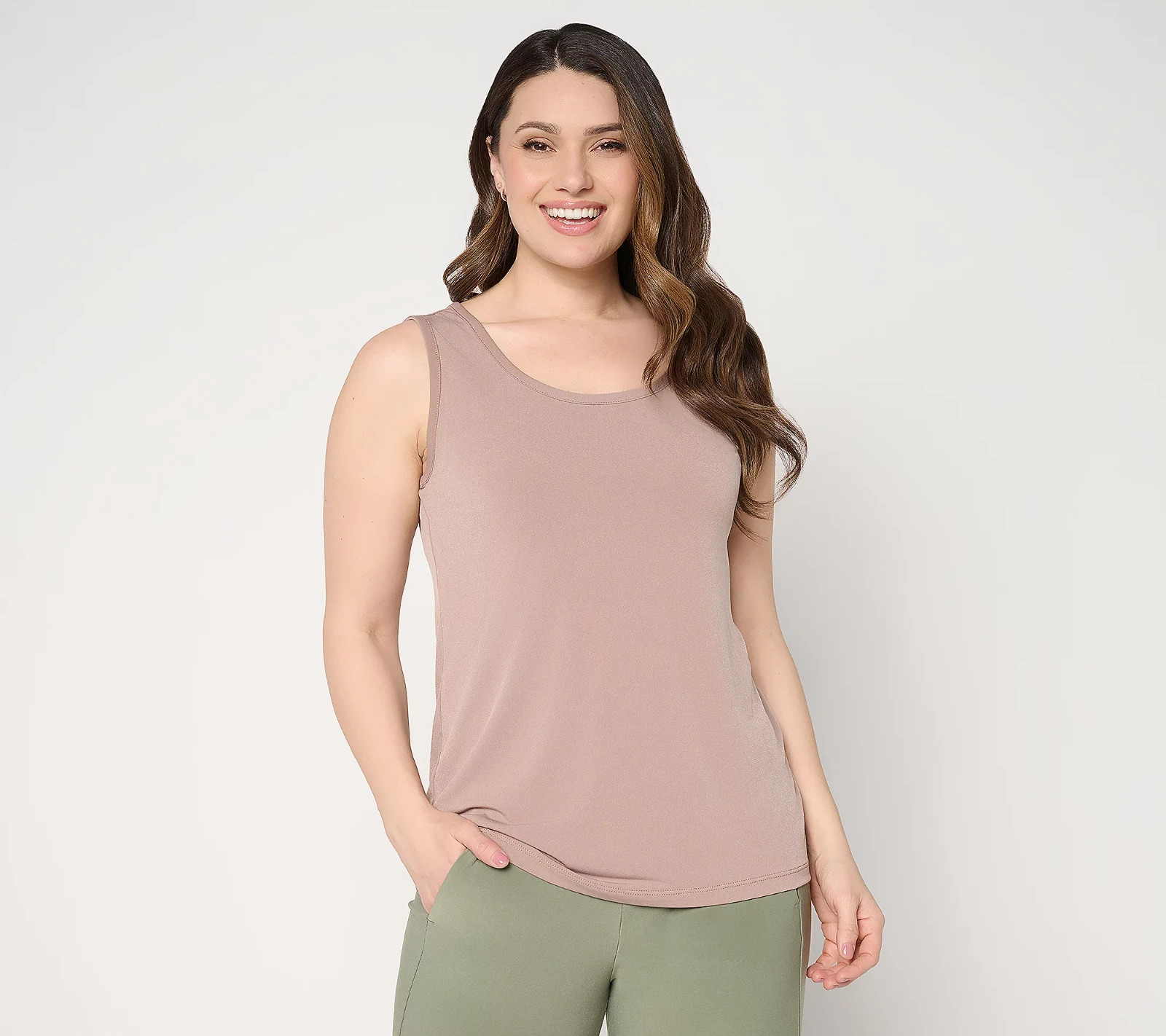 Susan Graver Liquid Knit Scoop Neck Tank Vintage Mocha S