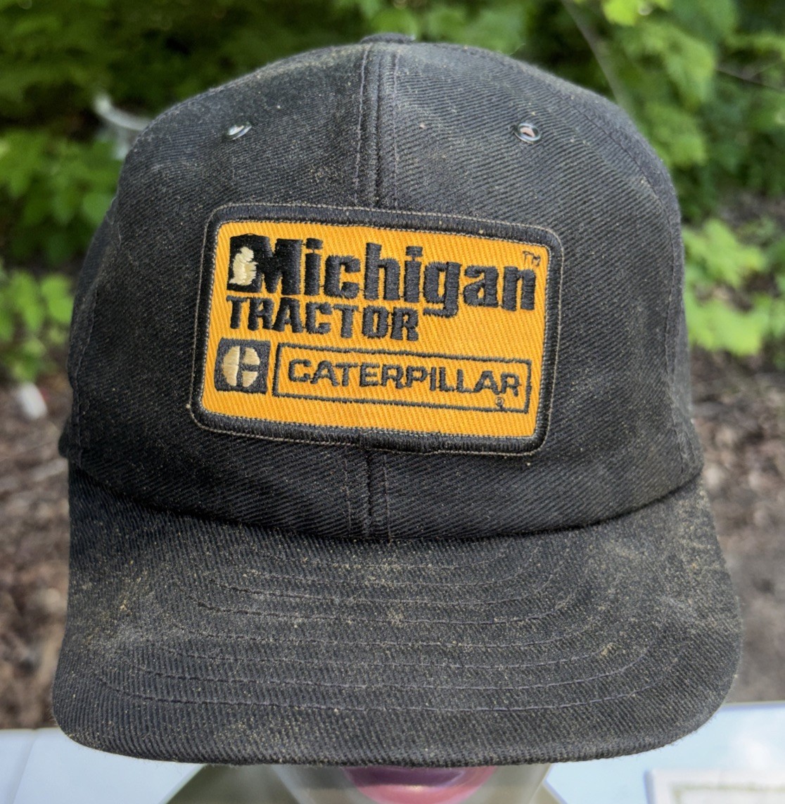 Michigan tractor Caterpillar black corduroy hat Louisville Mfg Co Vintage