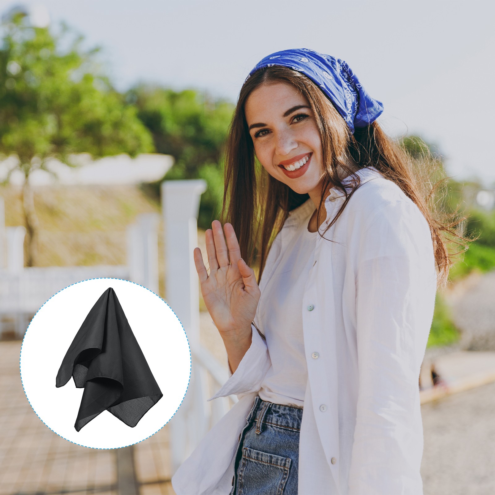 12Pcs 21″x21″ Large Solid Color Bandanas Bulk Blank Head Bandannas Black