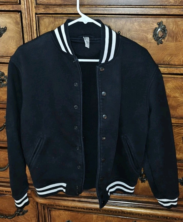 American Apparel Black Varsity Letterman Jacket in XS