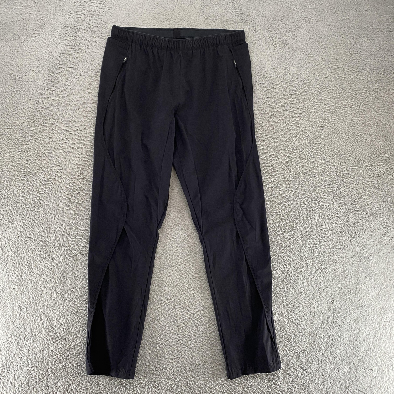 Paskho Pants Mens XL Black Nylon Stretch Travel Joggers Zip Pockets Tapered