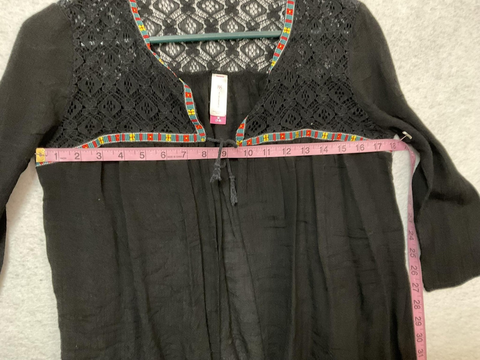 No Boundaries Blouse Juniors M 7-9 Black Lace Yoke Embroidered Tunic Top Boho