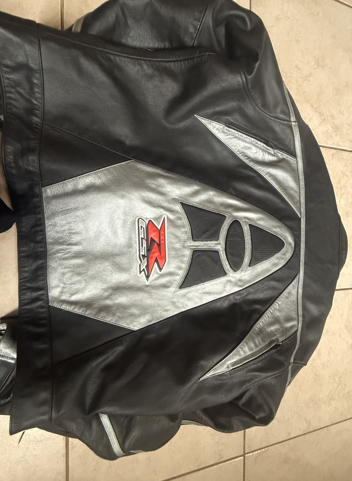 VTG AGV Sport Suzuki GSX-R Leather Motorcycle Jacket Black Sz 54 And Gloves