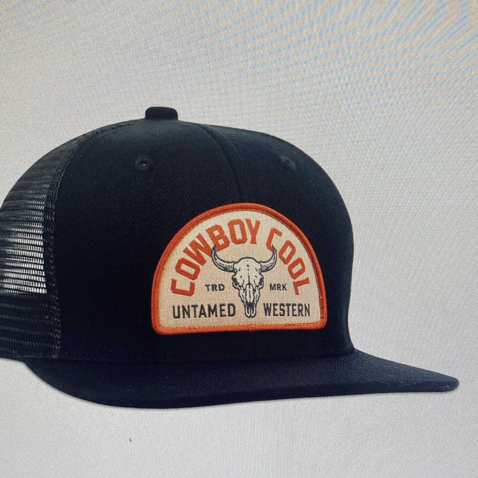 Cowboy Cool Black Mesh Back Trucker Hat Cap Western Patch Unisex Adults L