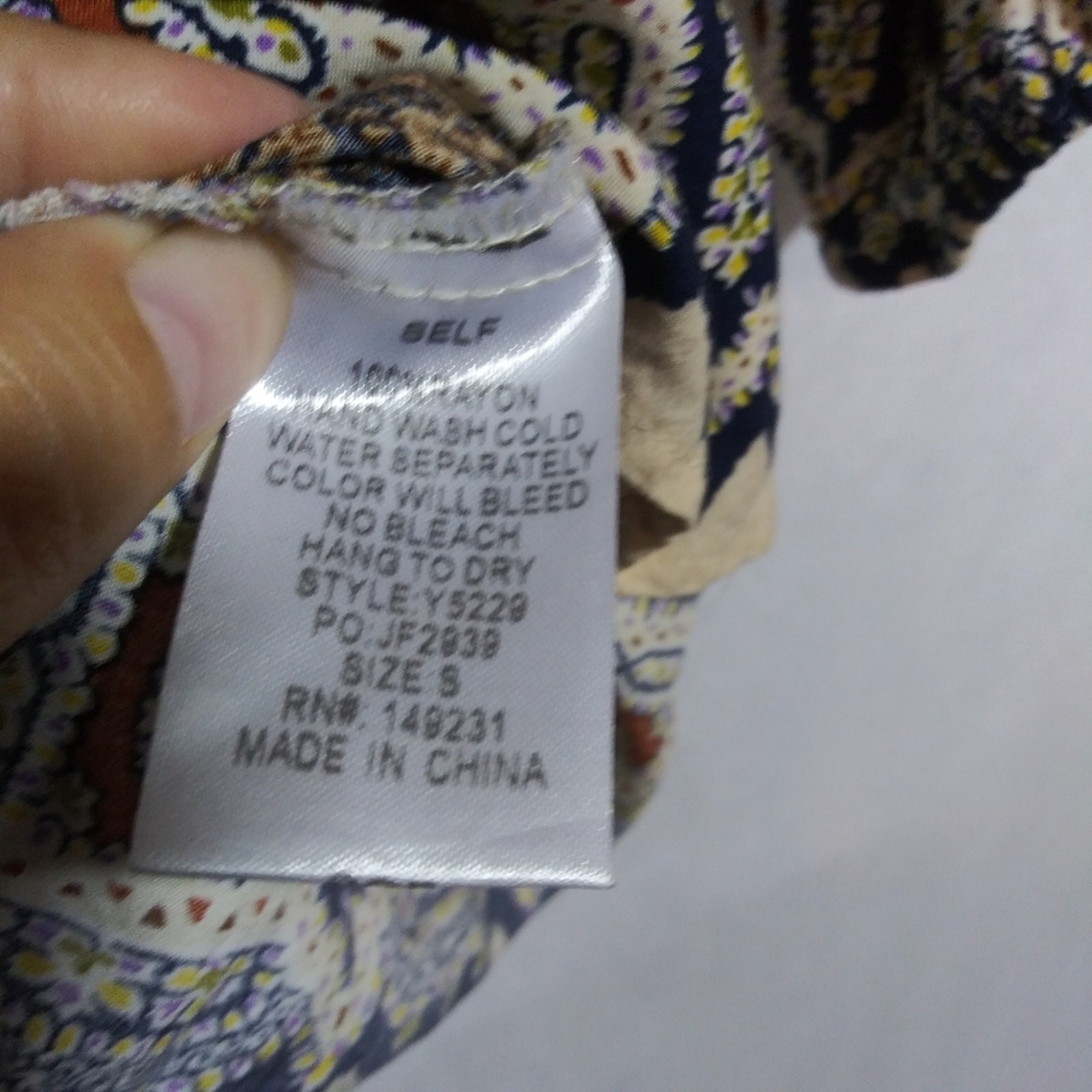 Kori America Boho Patterned Tunic Top Crochet Edge Beige Navy Size Small