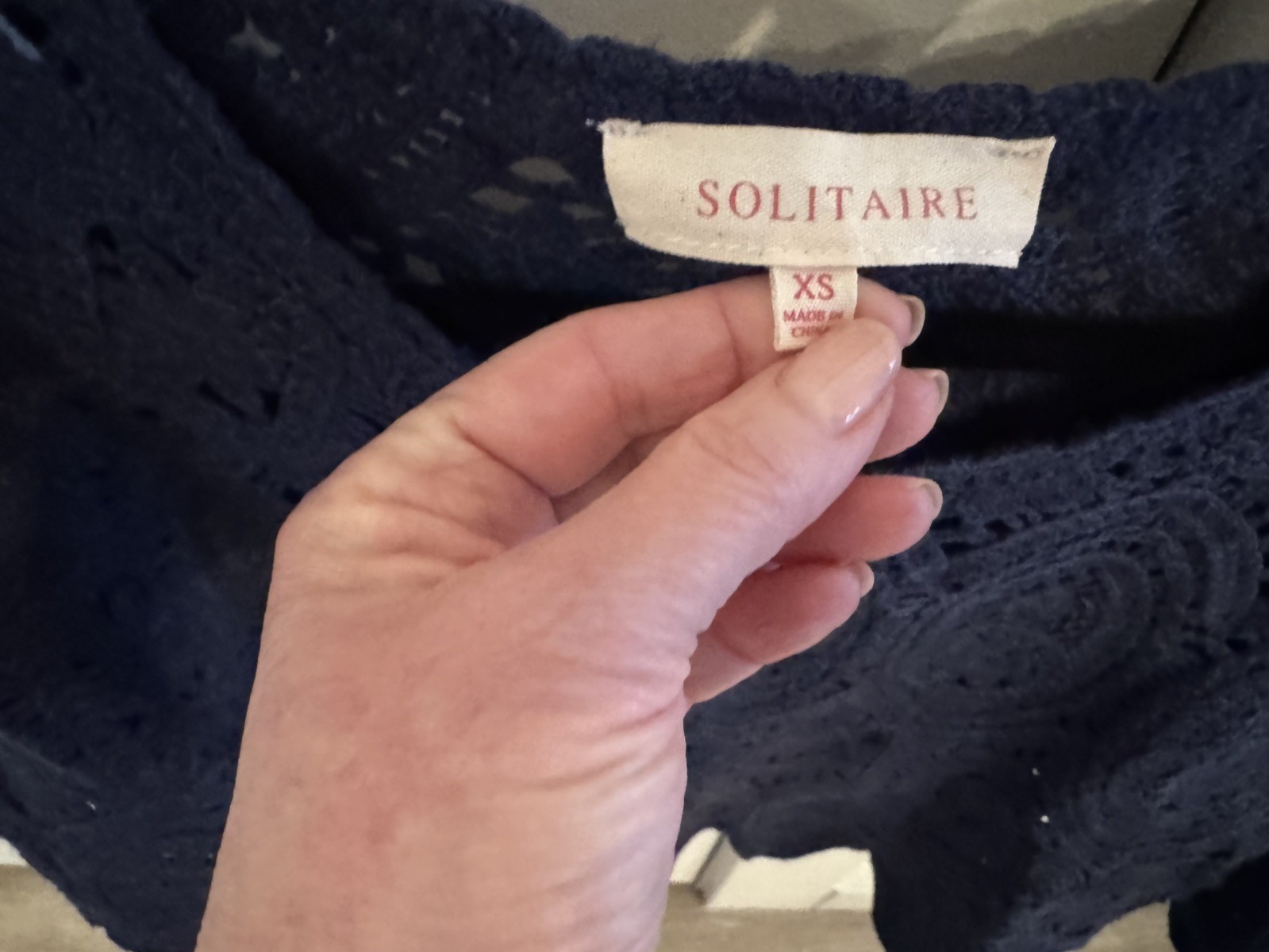 Solitaire Crochet Top Women’s Size X-Small Blue Cropped Oversized Boho Y2K EUC