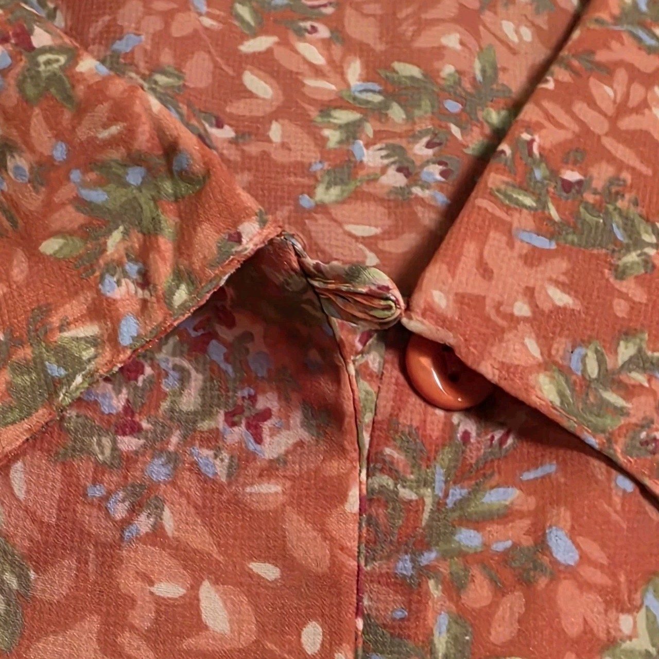 VTG C&B Womens XL Short Sleeve Button Up Shirt Orange Floral Calico Cottagecore