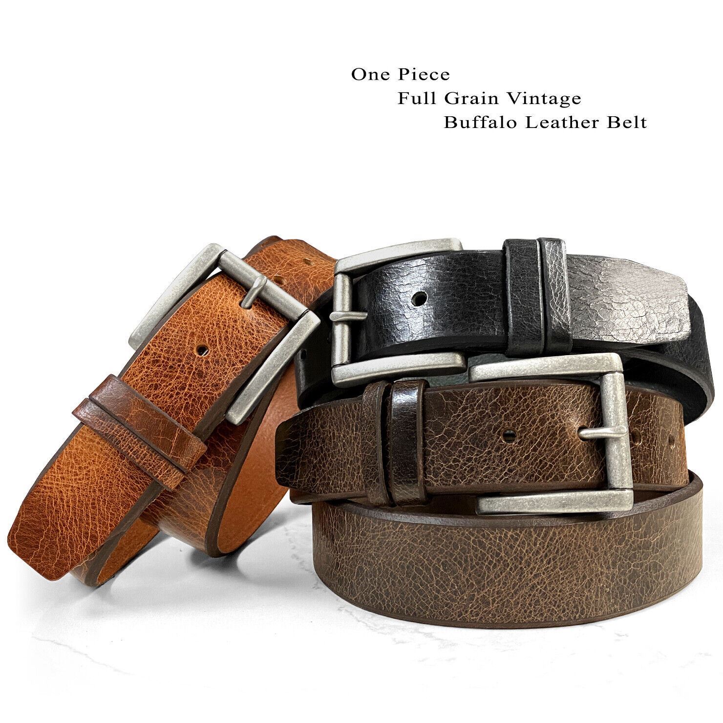 Classic Casual Full Leather Belt Vintage 100% Genuine Leather Belt 1-1/2″ wide